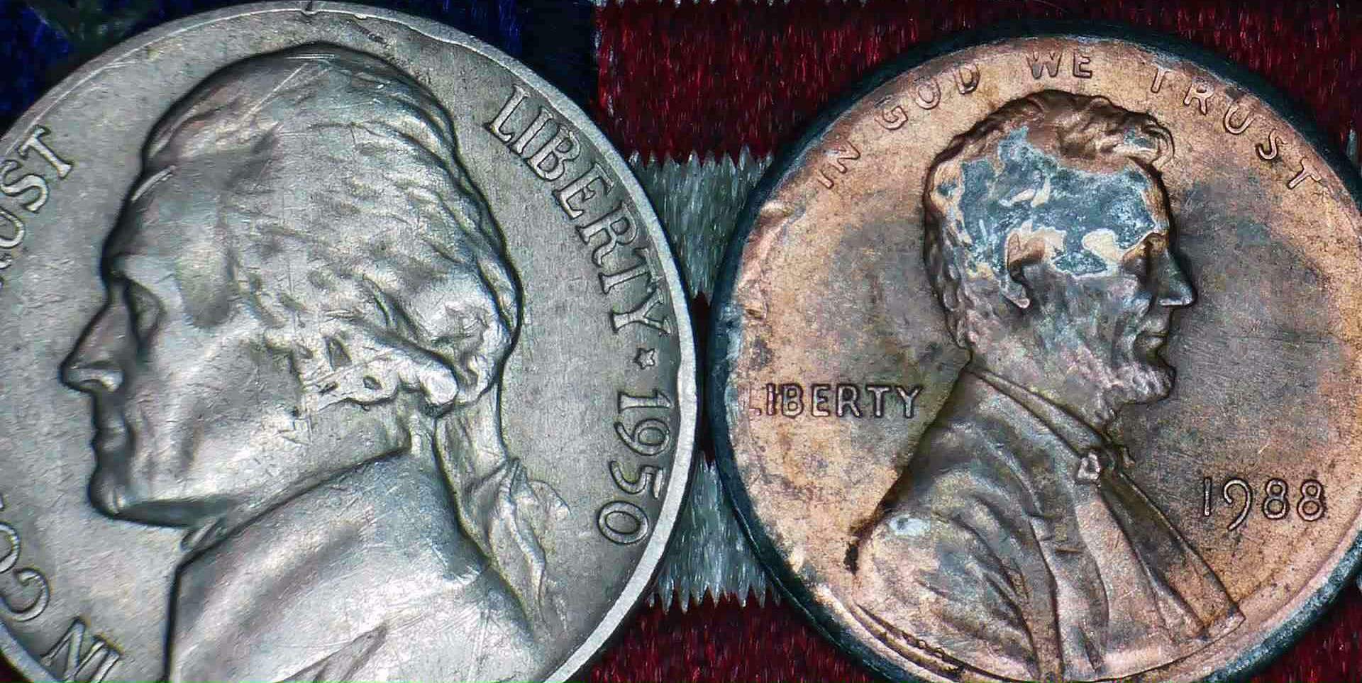 1988-Cent-And-1950-Nickel:-All-Coins-With-Circle-Wear-On-Reverse.-What-Is-This?